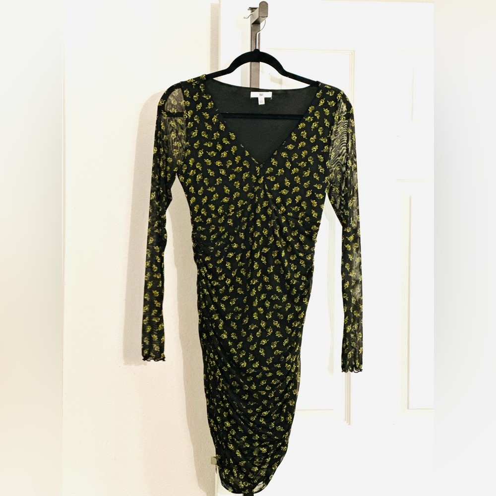 BP floral Ruched Mini Dress in Black Size Med